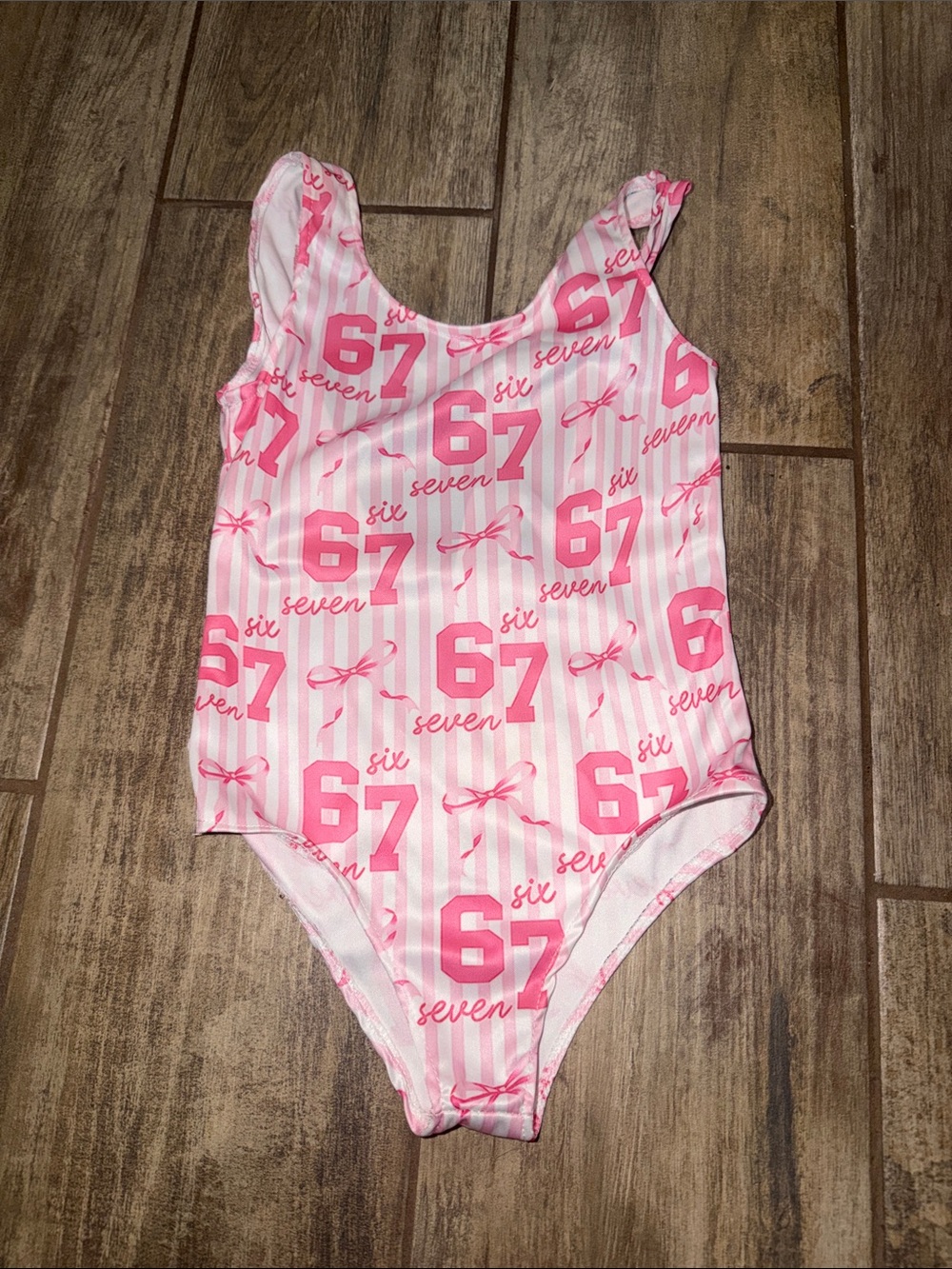 Girls Pink Number Print One-Piece Swimsuit